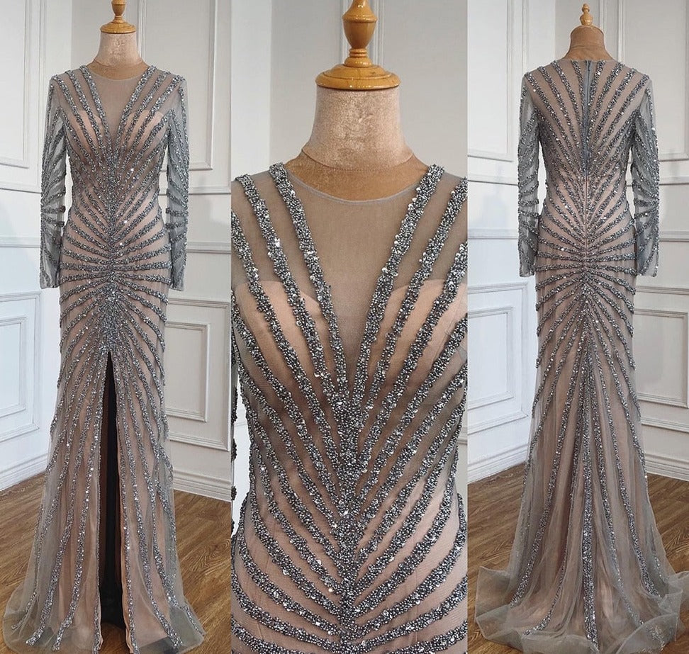 Luxury Sparkle Stripe Split Mermaid Evening Gowns