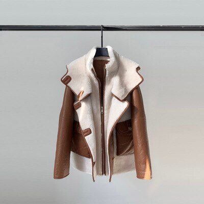 Genuine Leather Real Shearling Fur Coats Hooded