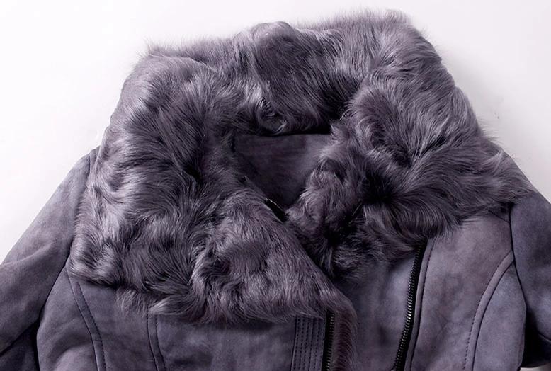 Genuine Leather Sheep Shearling Fur Slim Coat