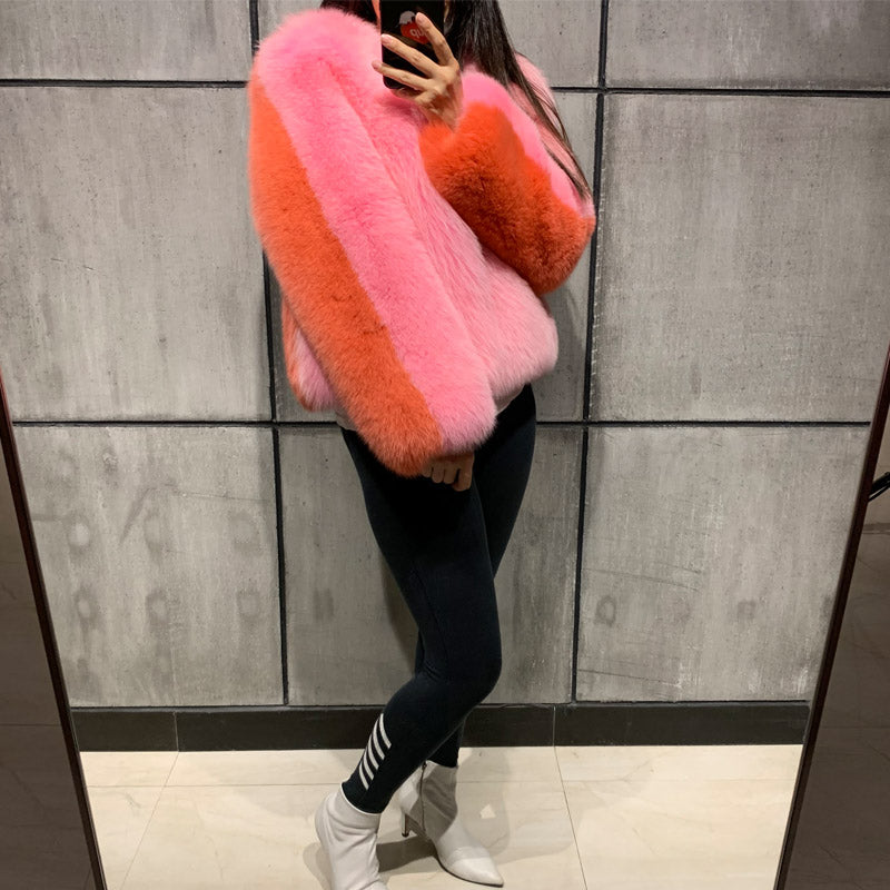 2 Tone Color Real Fur Coats