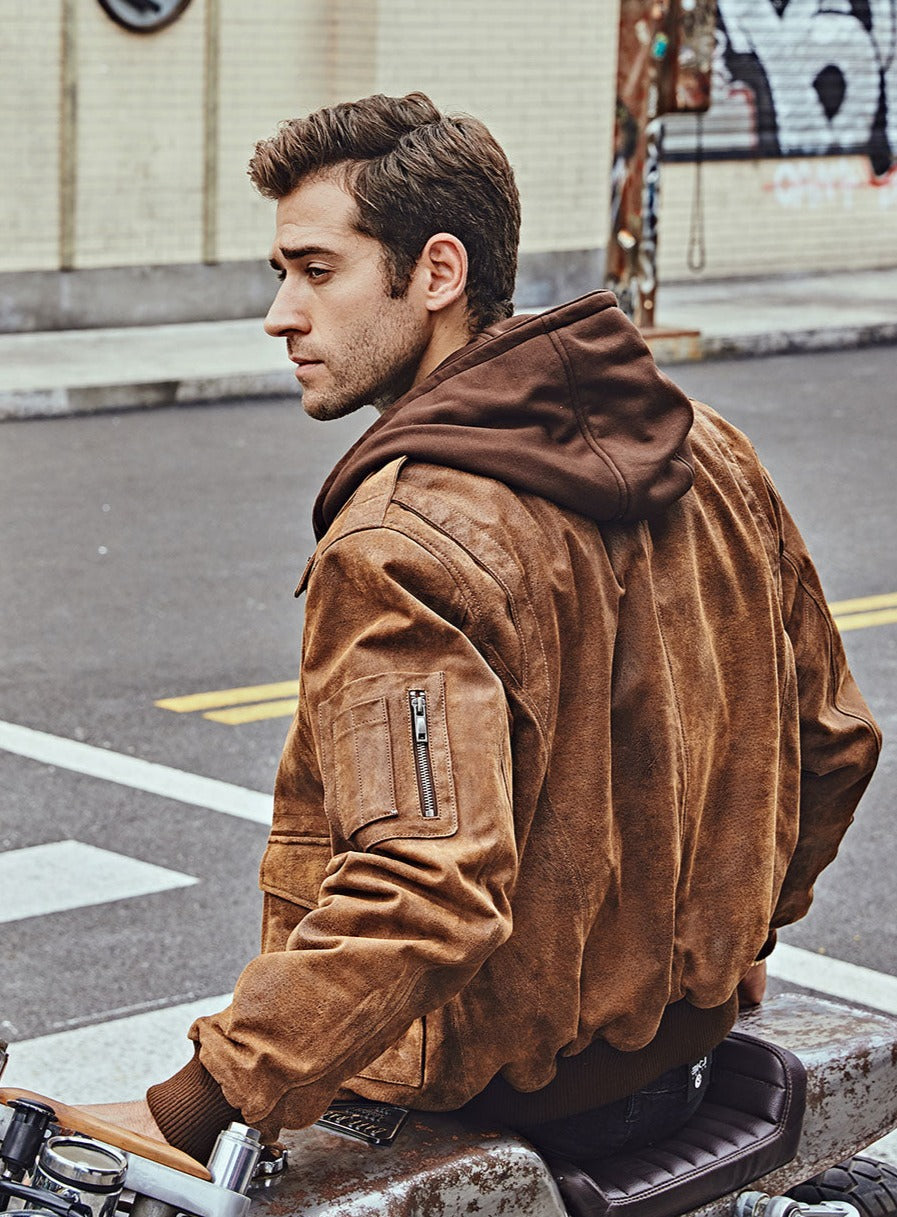 Genuine Leather Jackets with Detachable Hood