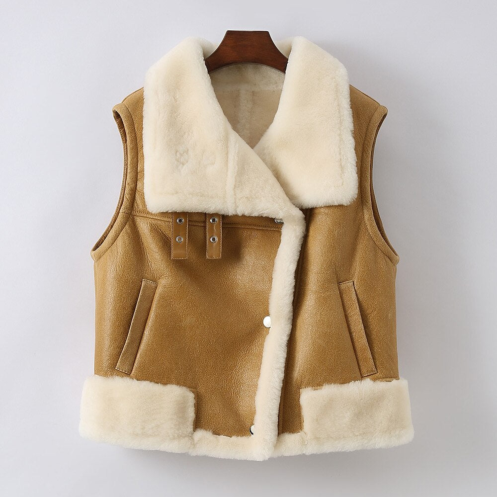 Genuine Leather Real Shearling Fur Vests