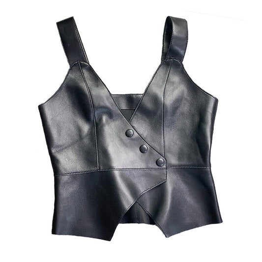 Genuine Leather Sleeveless Corset Crop Top