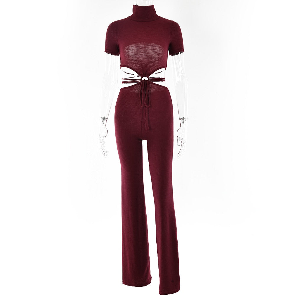 Backless Bandage Flare Legs Jumpsuits