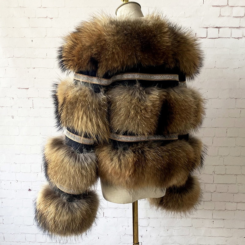 Real Fox Fur Crystal Diamond Jackets