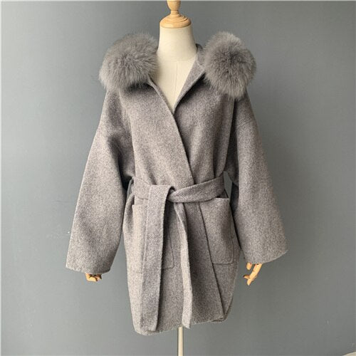 Cashmere Pea Coats Real Fur Hoodie & Cuffs