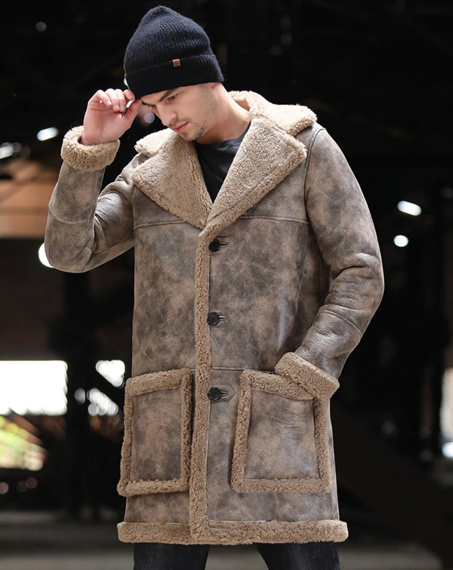 Genuine Leather Real Shearling Fur Lining/Trim Long Coats