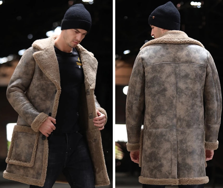 Genuine Leather Real Shearling Fur Lining/Trim Long Coats