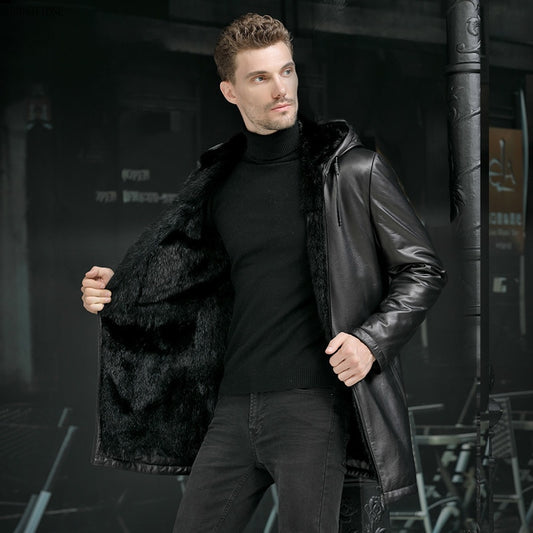 Genuine Leather Real Mink Fur Liner Long Coats