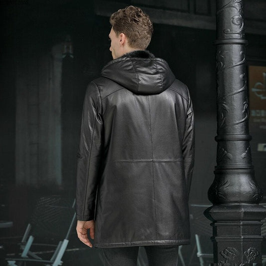 Genuine Leather Real Mink Fur Liner Long Coats