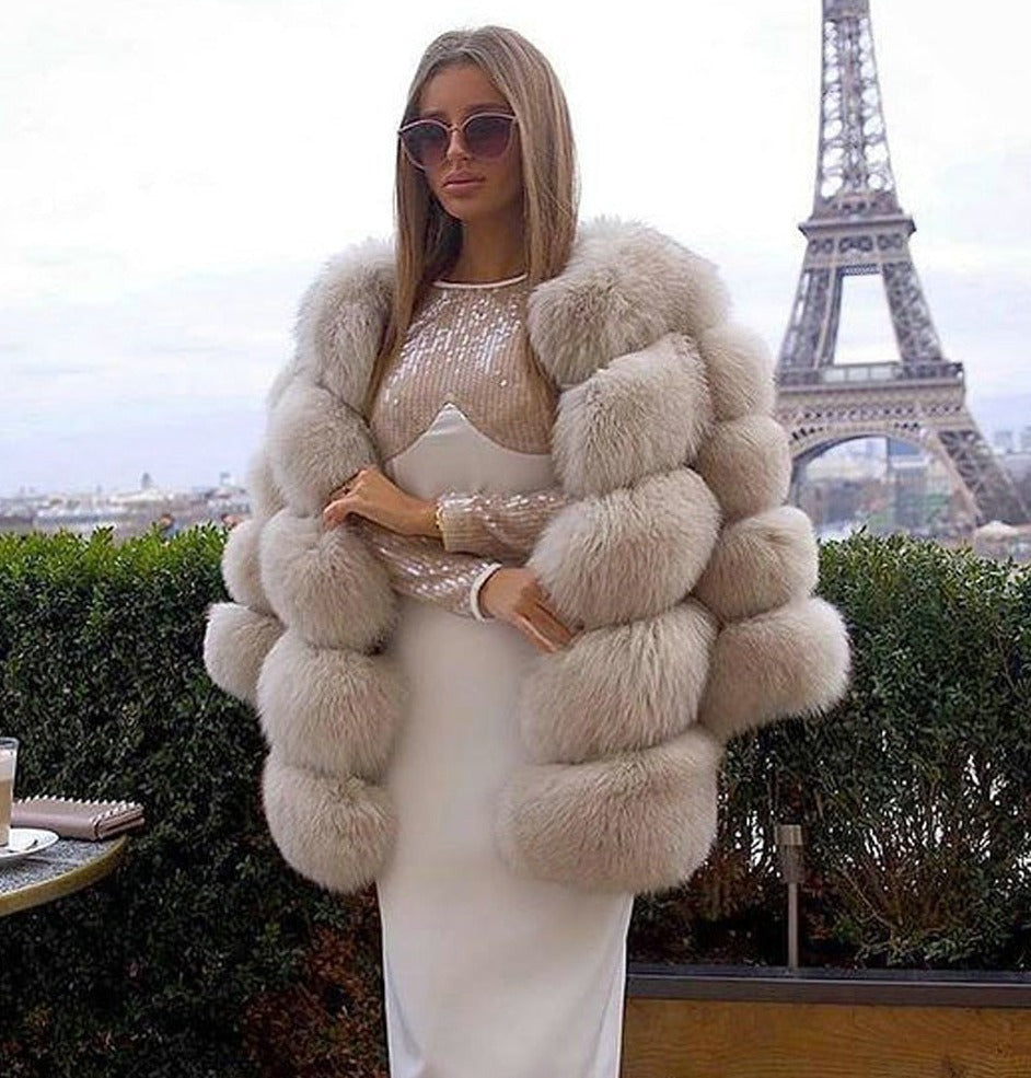 Light Khaki Genuine Fox Fur Full Pelt Coat