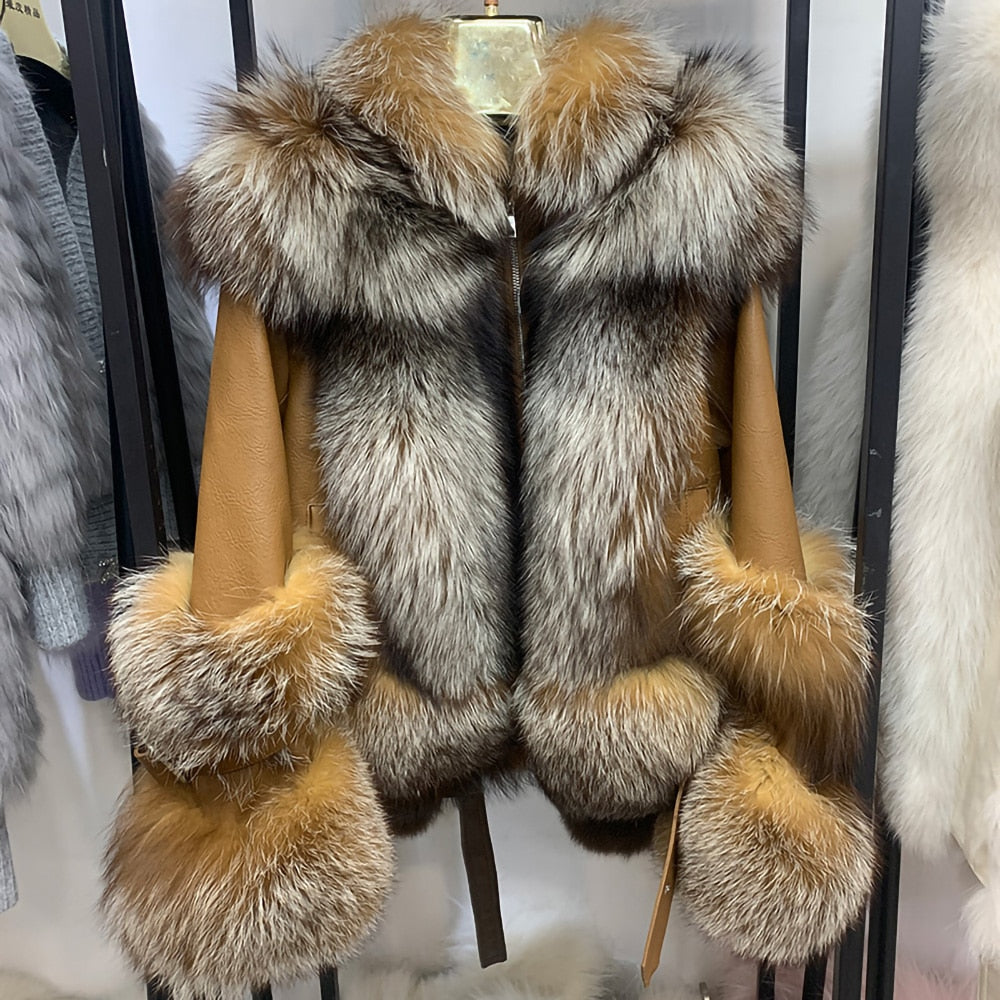Genuine Leather Real Fox Fur Jackets