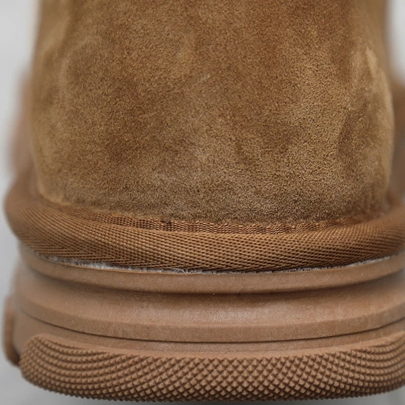 Genuine Leather Men Boots Real Wool Waterproof