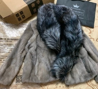 Genuine Mink Coat With Big Fur Collar