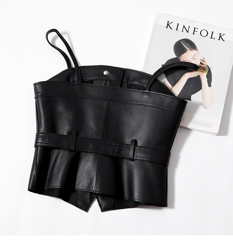 Genuine Leather Tube Strap Crop Tops