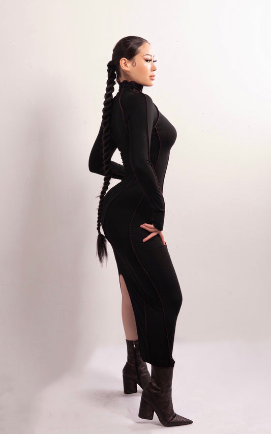 Black Turtleneck Long Sleeve Maxi Dress