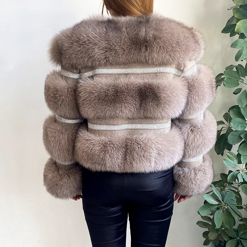 Real Fox Fur Crystal Diamond Jackets