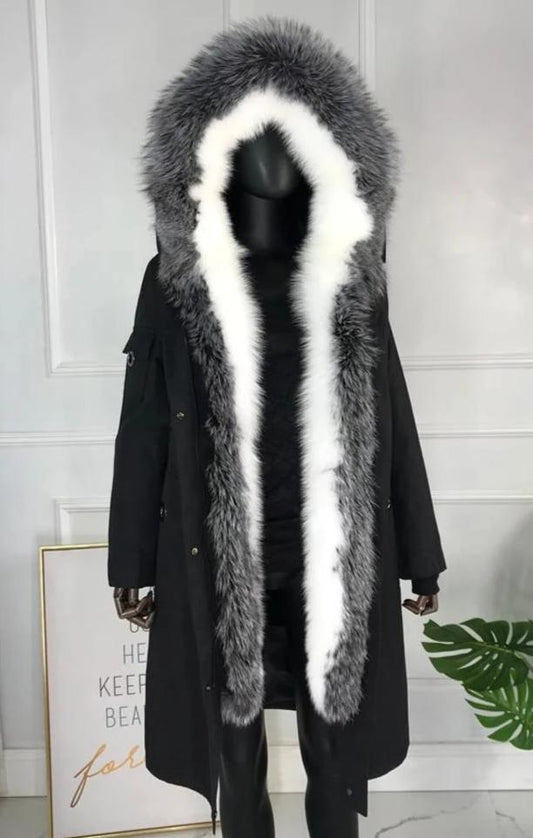 REAL Rabbit FUR LINING WITH @ Tone Fox Fur COLLAR Parkas Coats