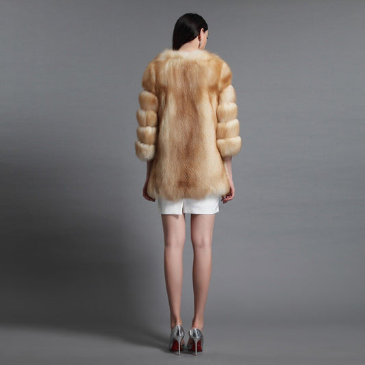 Red Fox Fur Full Pelt Three Quarter Sleeve Fur Coat
