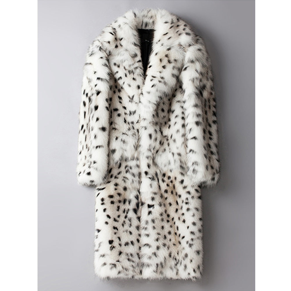 White Leopard Pattern Real Fox Fur Long Coat