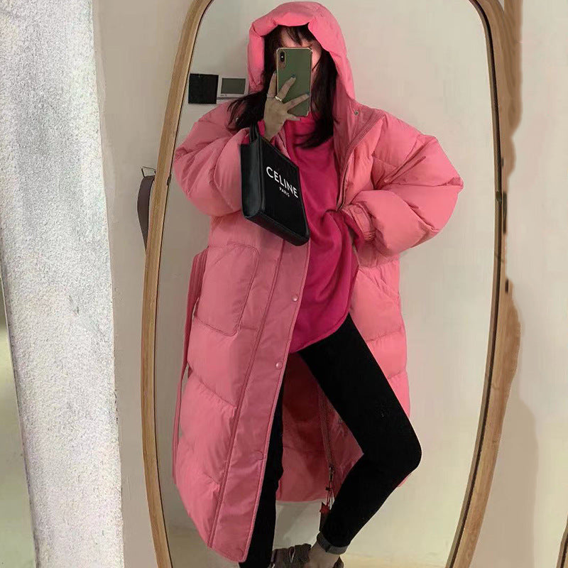 Loose Knee-length Hooded Down Jackets