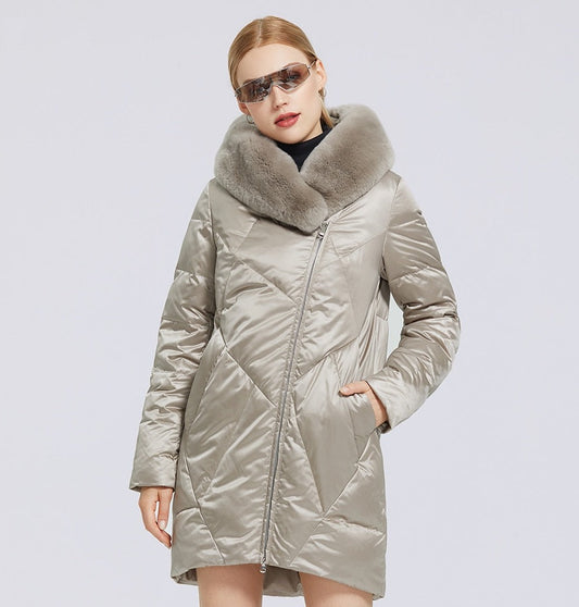 Windproof Cotton Long Puffer Jackets Real Fur Parkas