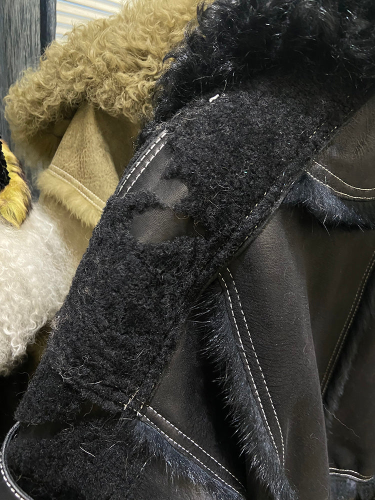 Genuine Rabbit Fur Liner & Curly Lamb Fur Collar Jackets
