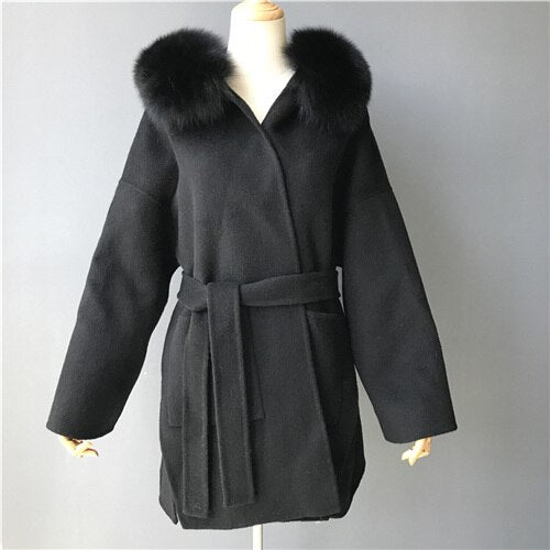 Cashmere Pea Coats Real Fur Hoodie & Cuffs