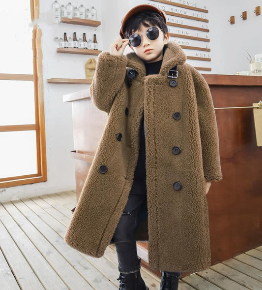 Children Real Lamb Shearing Wool Fur Coats Girls/Boys