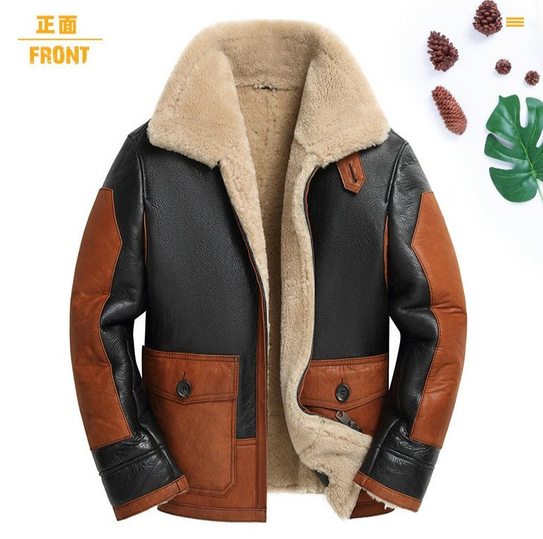 Two Tone Genuine Leather Shearling Fur Coat