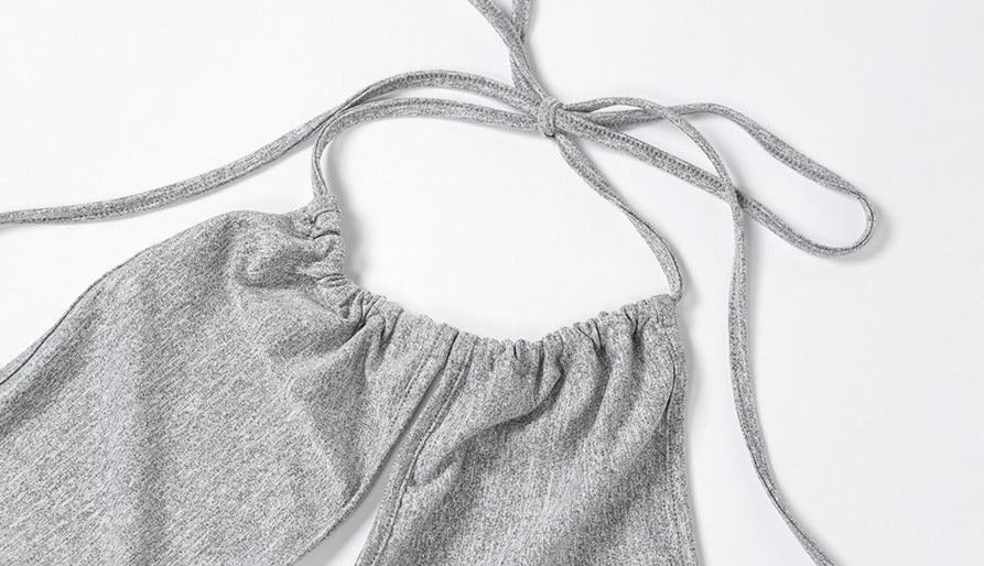 Halter Bandage Hollow Sleeveless Backless Crop + Skirt Sets