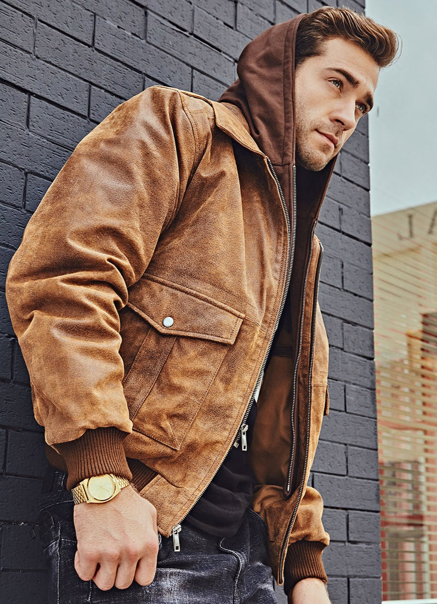 Genuine Leather Jackets with Detachable Hood