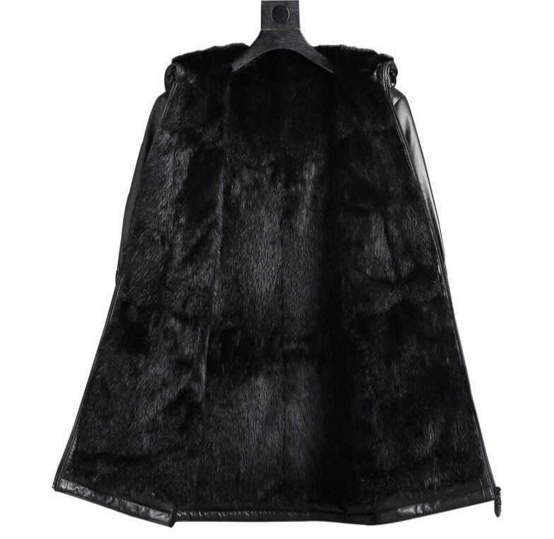 Genuine Leather Real Mink Fur Liner Long Coats