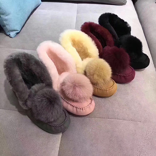 Pom Natural Fur Real Wool Ankle Boots