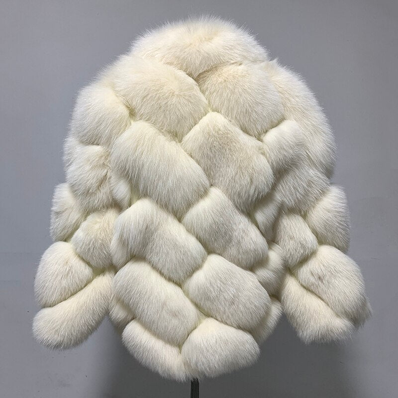 Pattern Turn Down Collar Real Fox Fur Coats