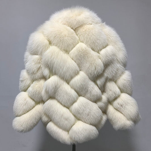 Pattern Turn Down Collar Real Fox Fur Coats