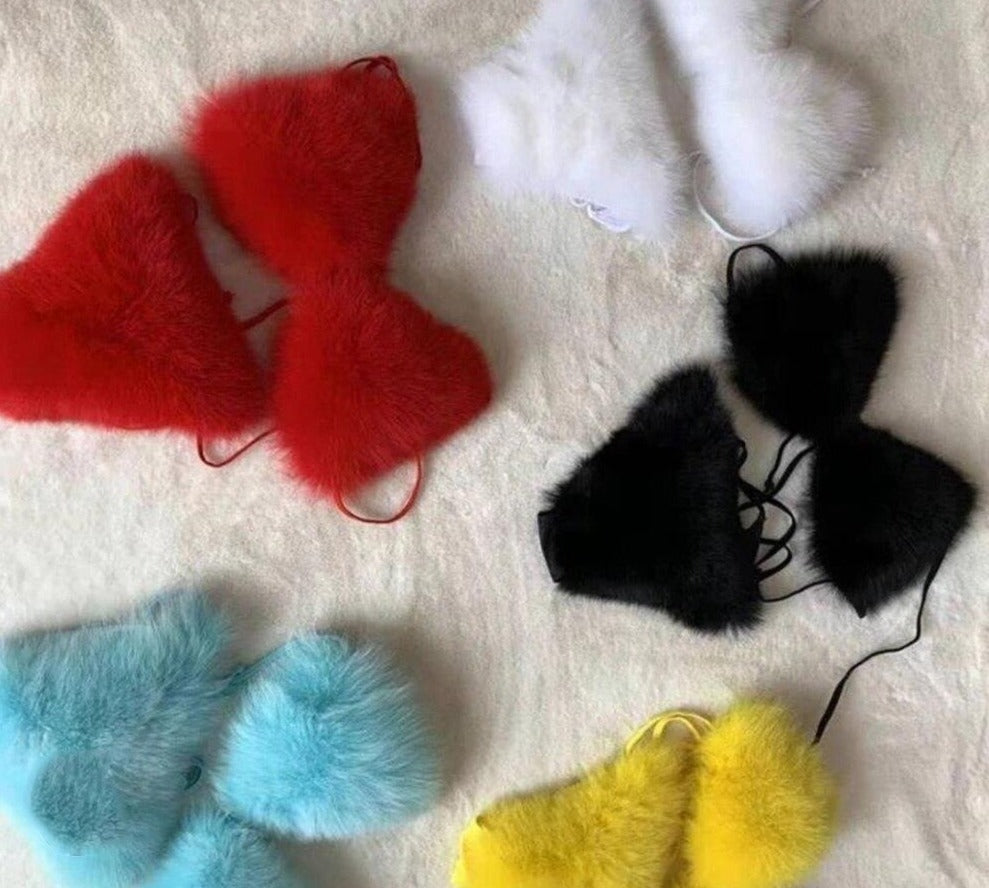 Real Fox Fur Bikini Sets w/Matching Slides (Multi-Colors)