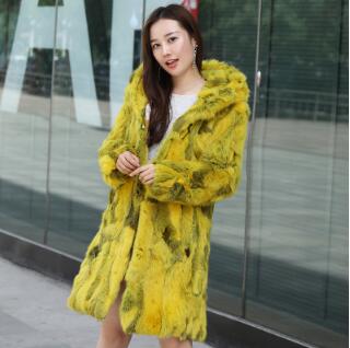 Mixed Color Blend Real Fur Hooded Coats