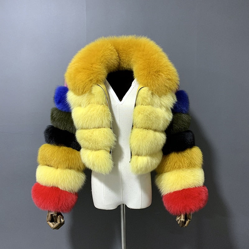 Pattern Real Fox Fur Coats Short