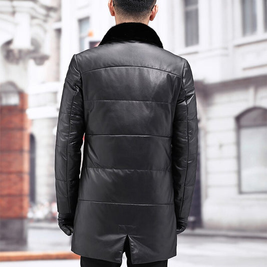 Genuine Leather Coat Duck Down Mink Fur Collar