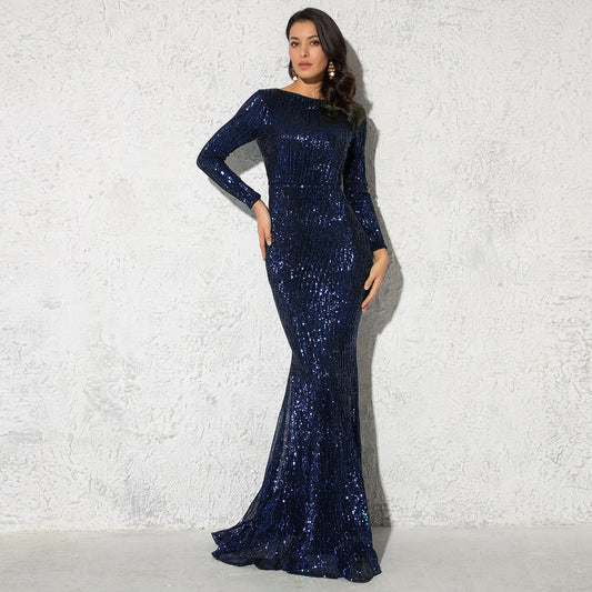 Sequined Long Sleeve Maxi Dresses