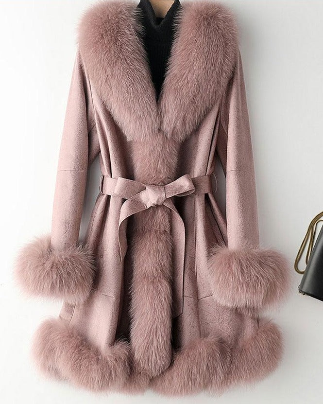 Genuine Leather Real Rabbit & Fox Fur Long Coats