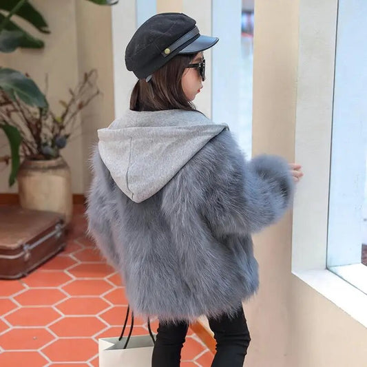 Kids Reversible Hooded Real Fur Coats