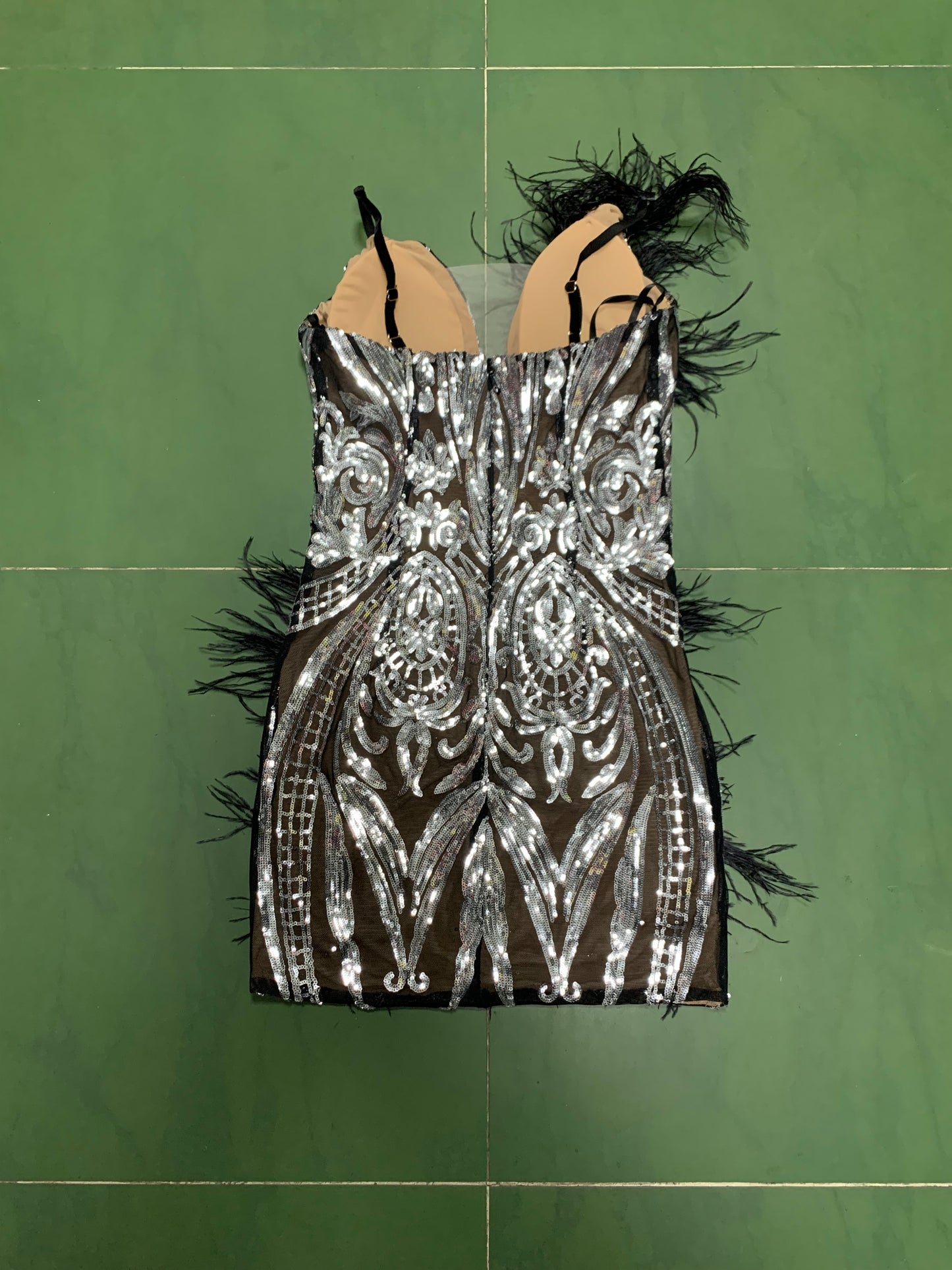 Black Feathers Sequin Mini Dress