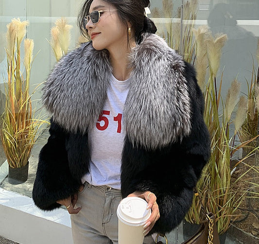 Genuine Big Sliver Collar Fur Coats