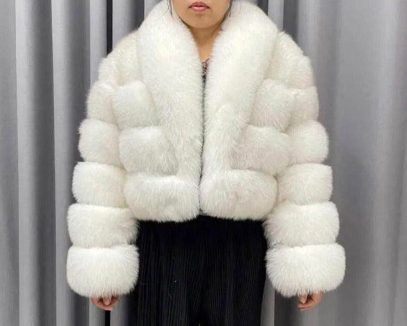 Soft White Real Fox Fur Coat