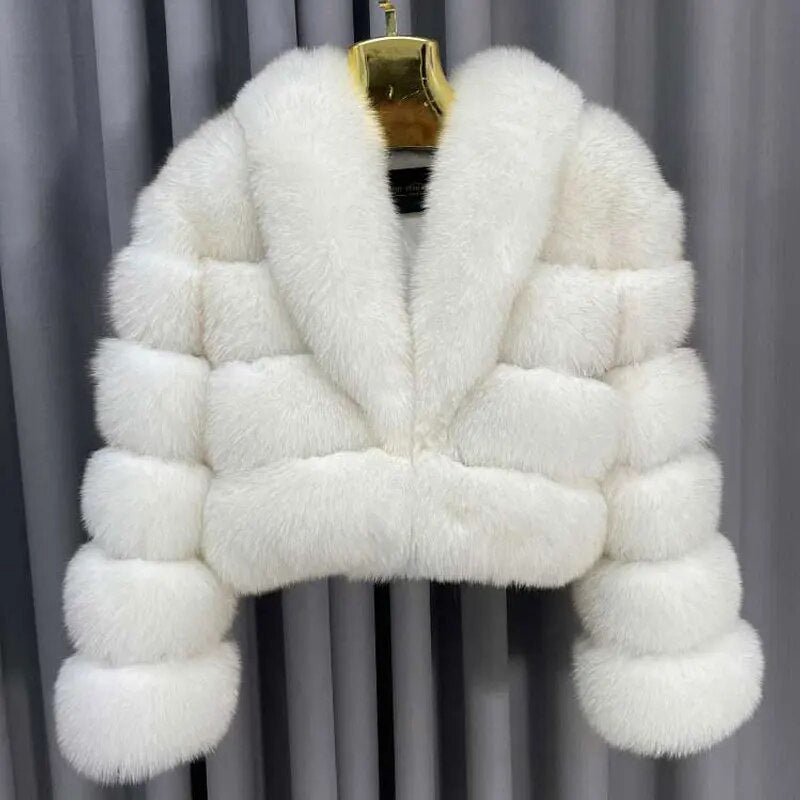Soft White Real Fox Fur Coat