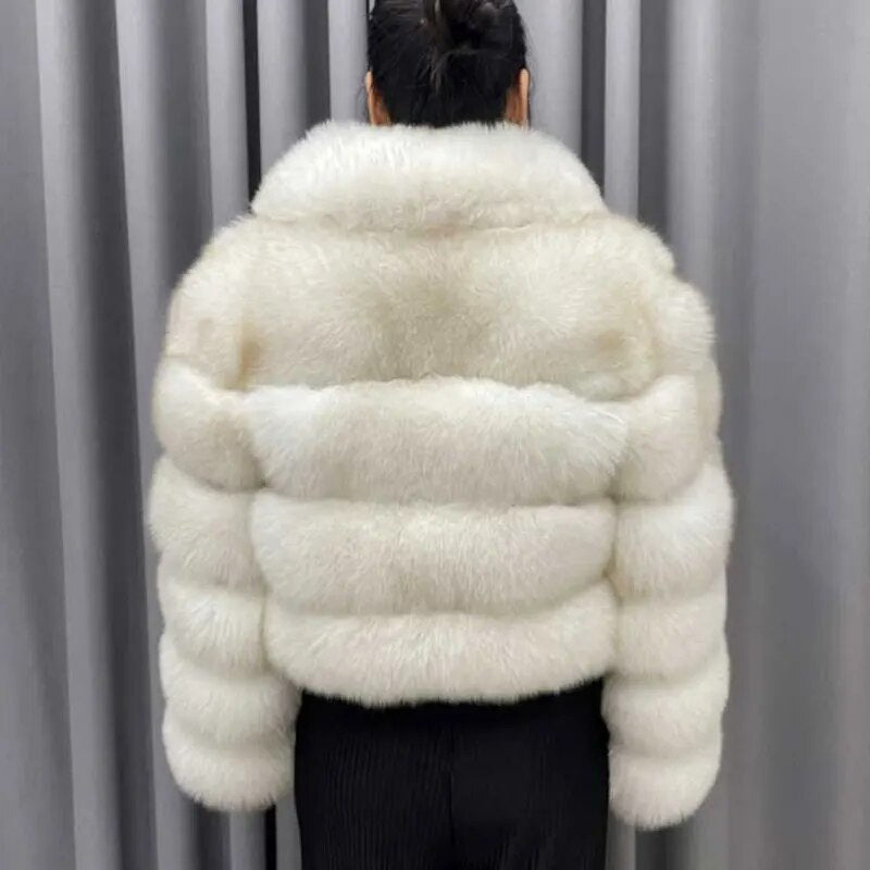 Soft White Real Fox Fur Coat