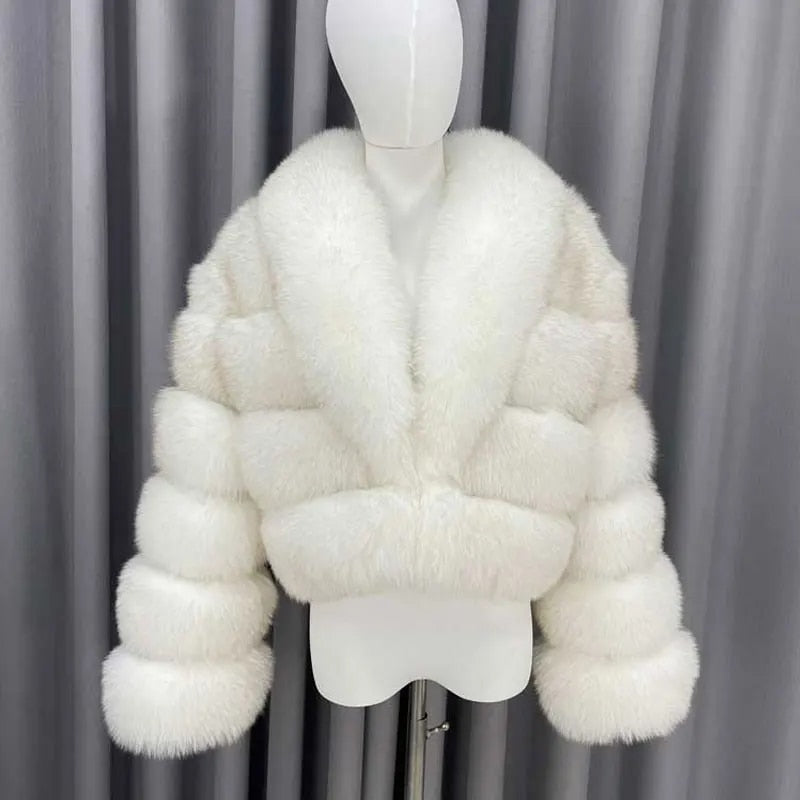 Soft White Real Fox Fur Coat