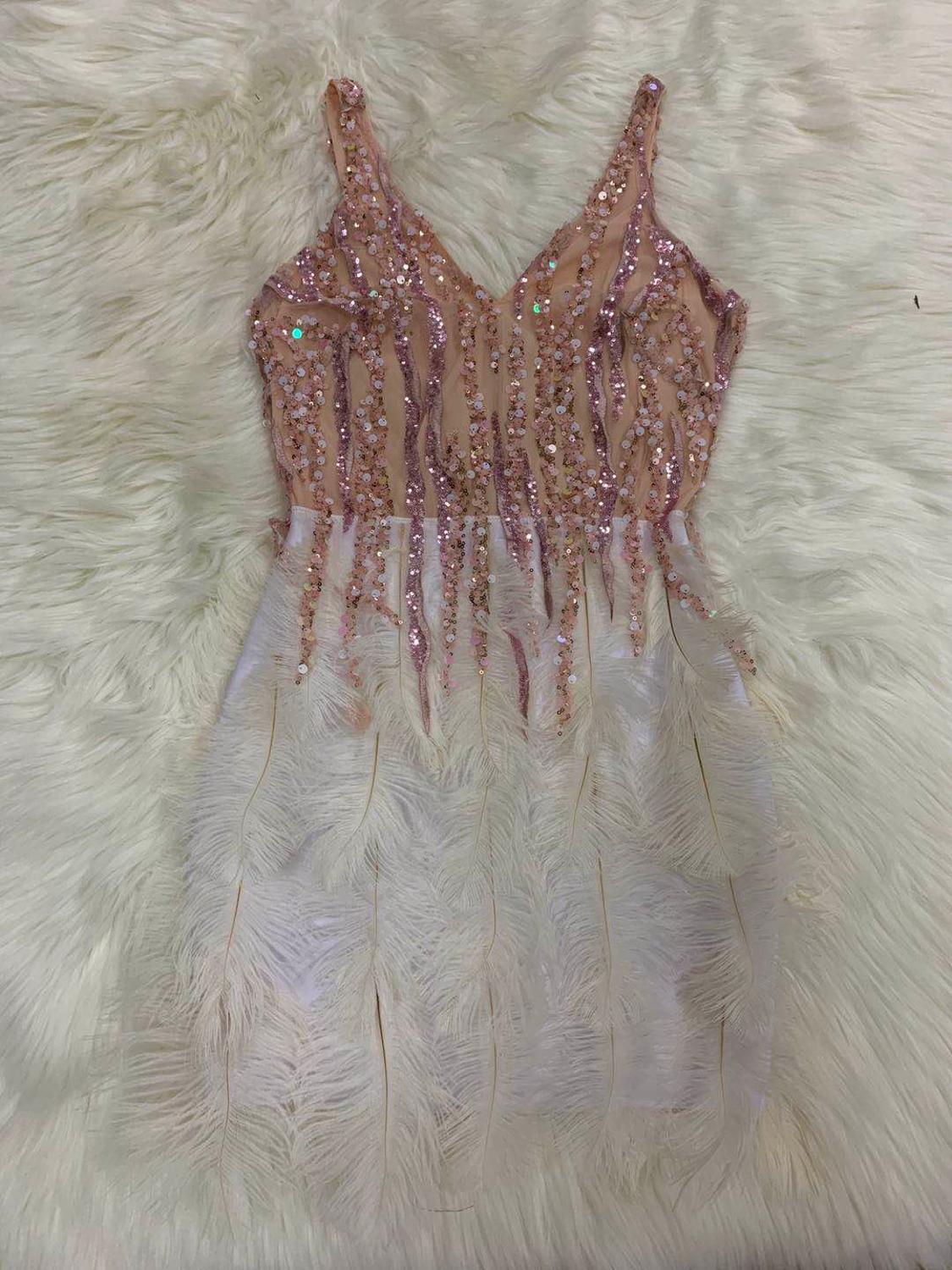 Feathers Sequin Sleeveless Mini Dresses